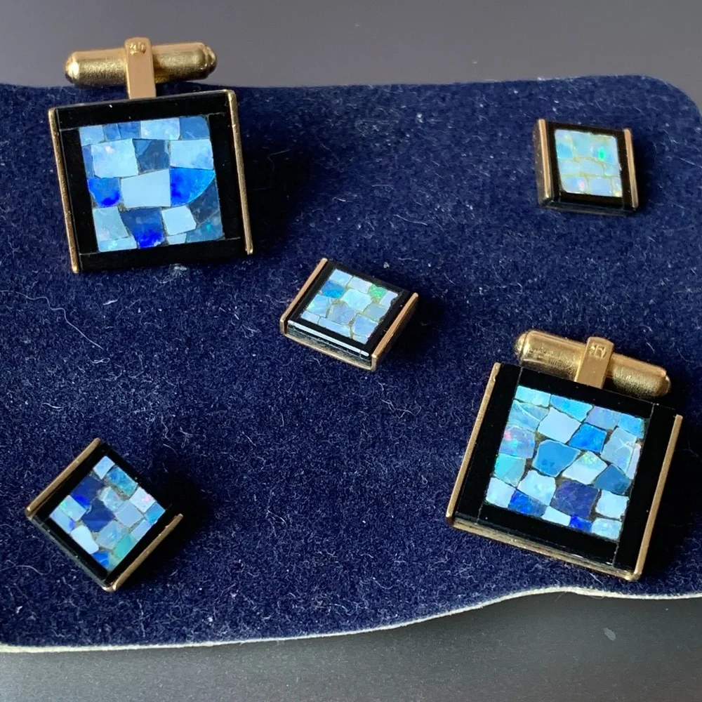 Bloomingdales Vintage Onyx & Opal Cufflinks